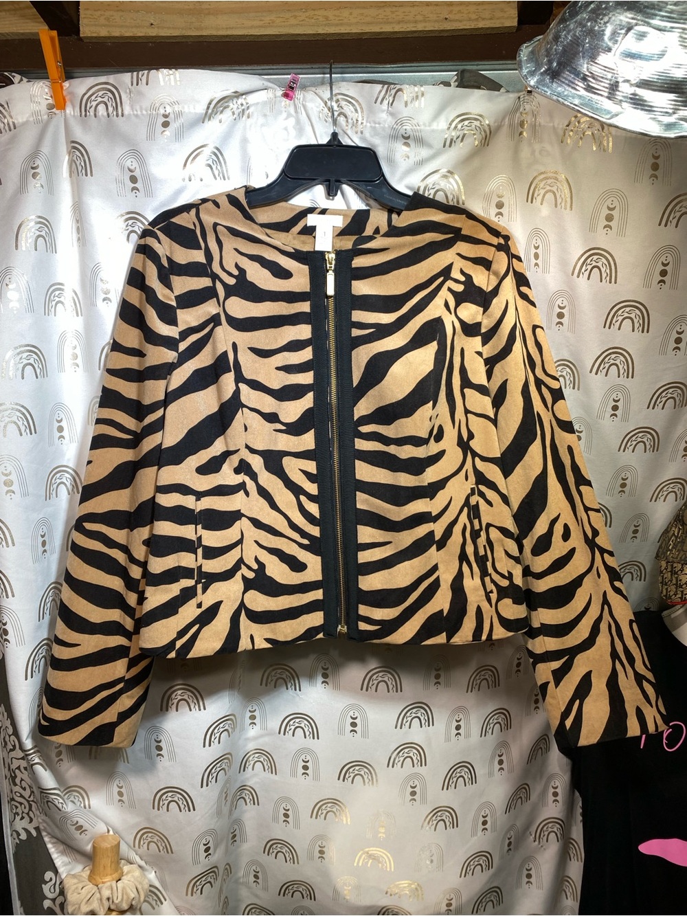 Chico's Black and Tan Zebra-Print Zip Blazer